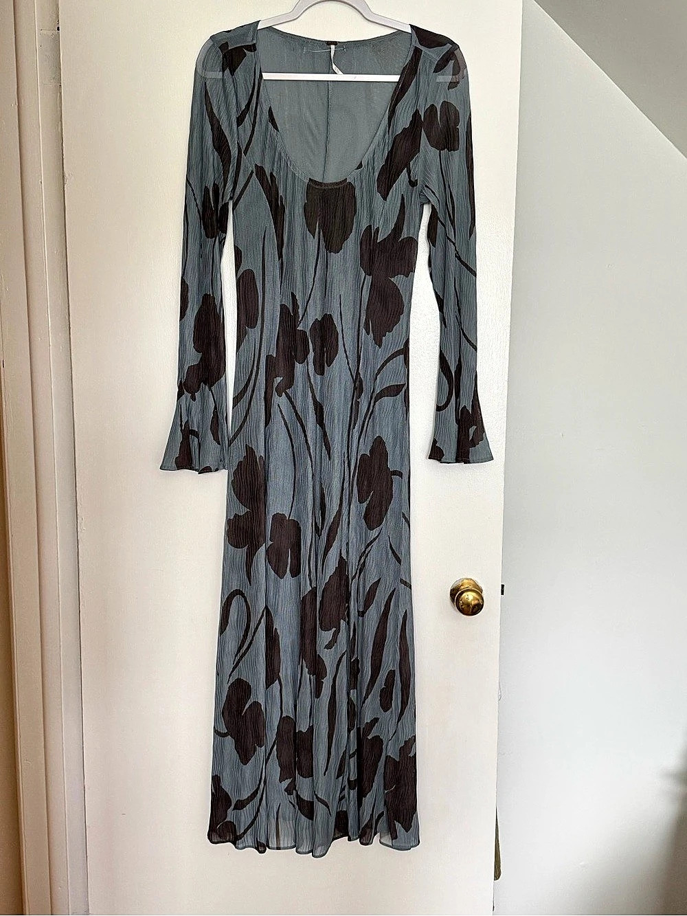 Free People Mesh Maxi Dress Blue & Black Floral